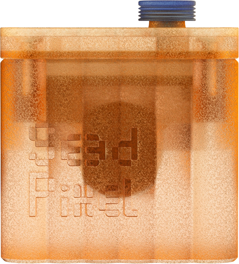 Transparent orange MP25 cube prototype